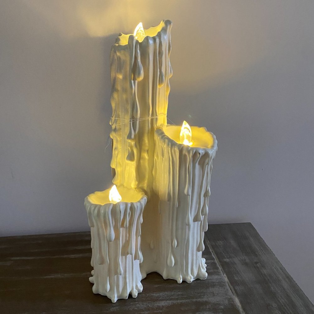 Erie Halloween Gothic Triple Dripping Candle Resin Figure Led Light Up 16" New